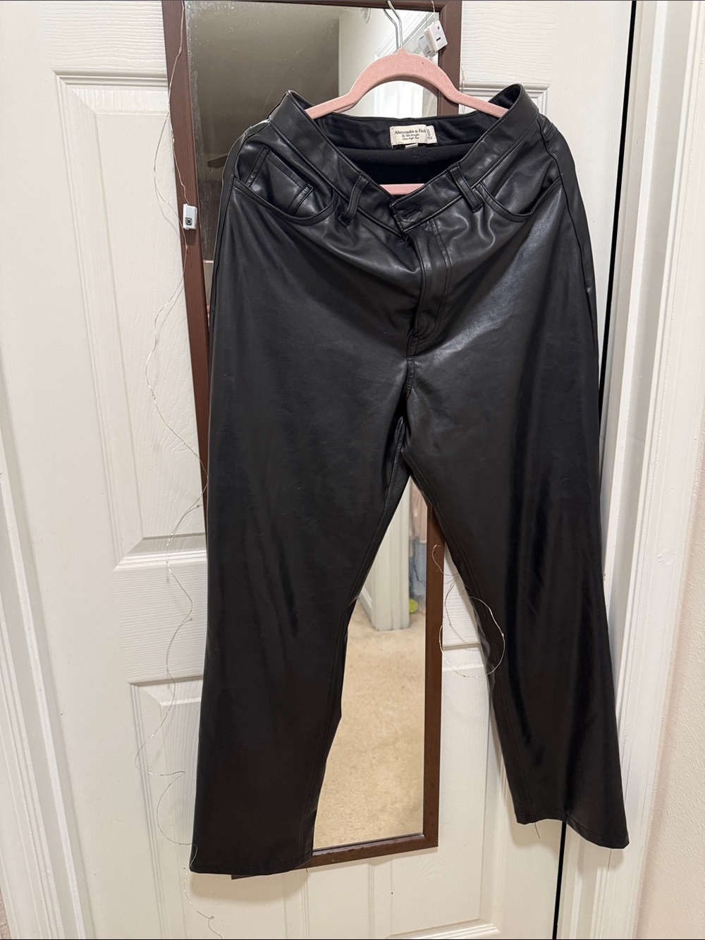 Abercrombie & Fitch Black Faux Leather Straight-Leg Pants